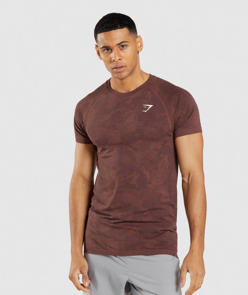 Men\'s Gymshark Geo Seamless T-Shirts Brown | NZ 0AOWHF